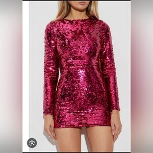 Pink Sequin Long Sleeve Dress